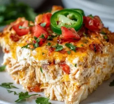 Delicious Rotel cheese chicken served with creamy cottage cheese for a flavorful dinner.