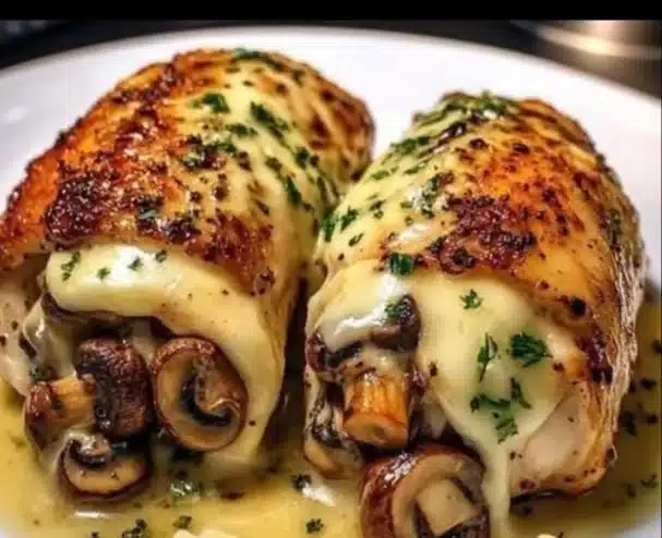 Cheesy Garlic Butter Mushroom Stuffed Chicken Recipe (Downloadable PDF)