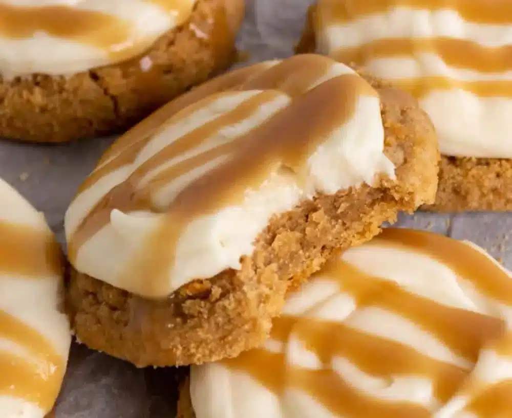 Delicious salted caramel cheesecake cookies on a plate
