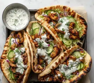Creamy herby ranch chicken pita wrapped with fresh ingredients