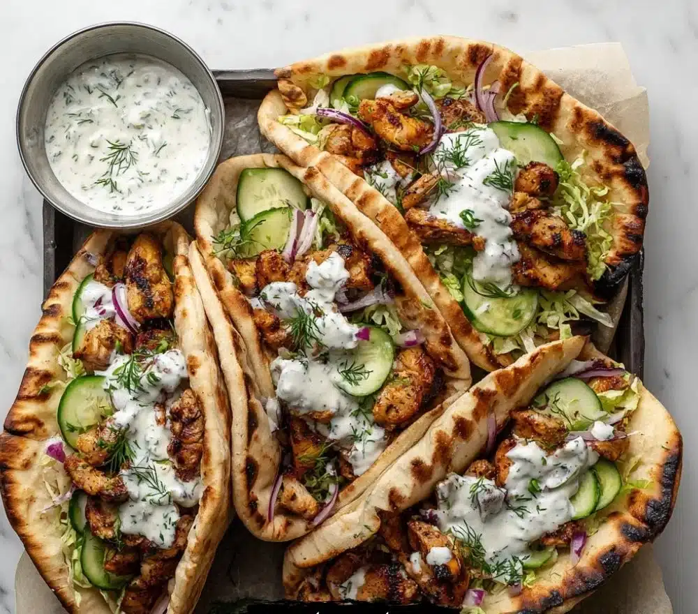 Creamy herby ranch chicken pita wrapped with fresh ingredients