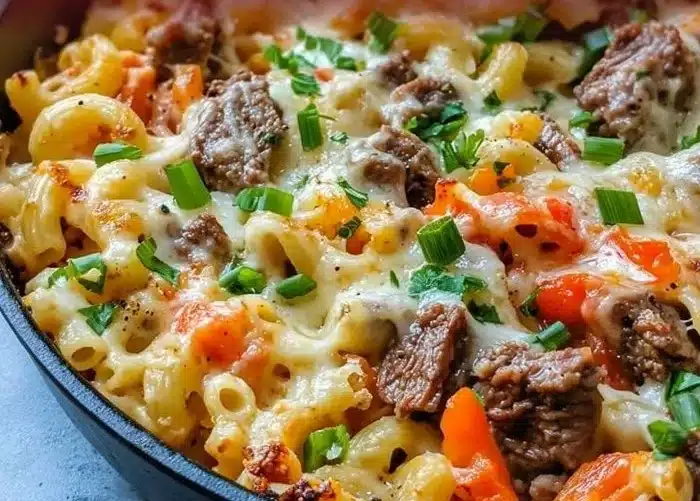 Creamy Steak Queso Mac with Pepper Jack
