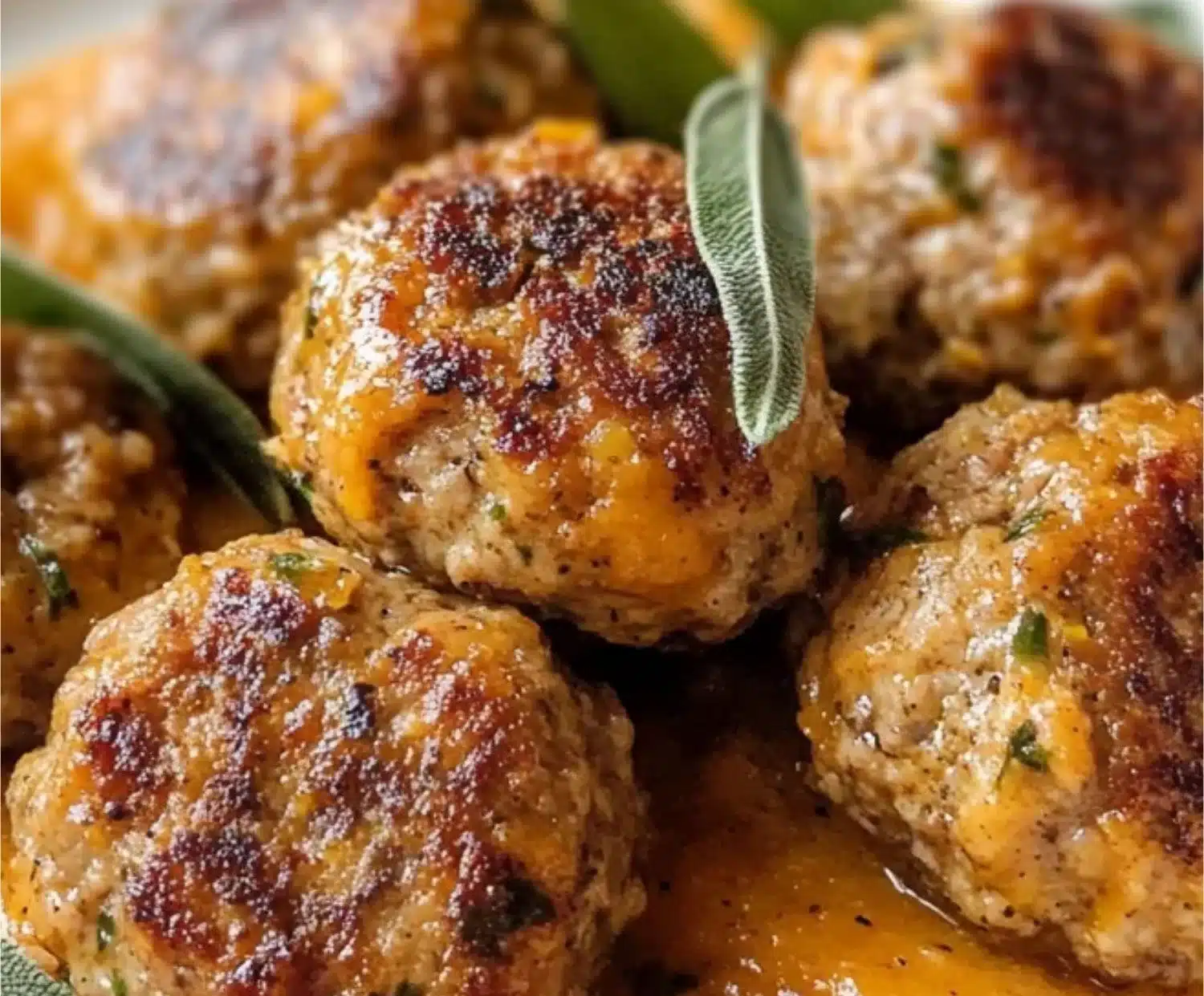 Savory turkey meatballs in pumpkin sage sauce served on a plate