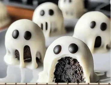 Delicious Ghost OREO Truffles decorated for Halloween