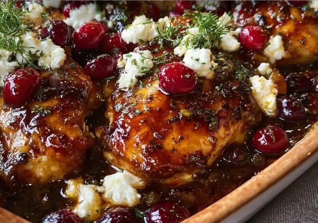 Honey Cranberry Chicken Bake with Feta Cheese
