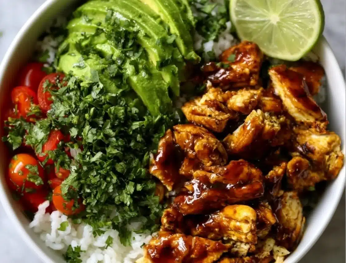 Honey Lime Chicken and Avocado Rice Bowl for a healthy dinner