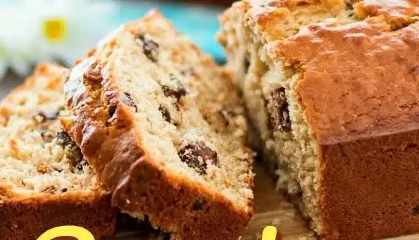 Irresistible Reese's peanut butter banana bread fresh out of the oven