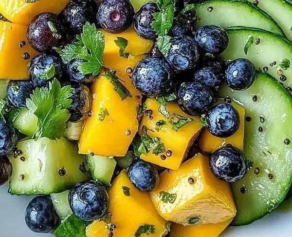 Refreshing Mango Cucumber Salad Featuring Blueberries and Creamy Avocado