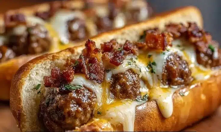 Sizzlin' bourbon BBQ bacon cheeseburger meatballs on a serving platter