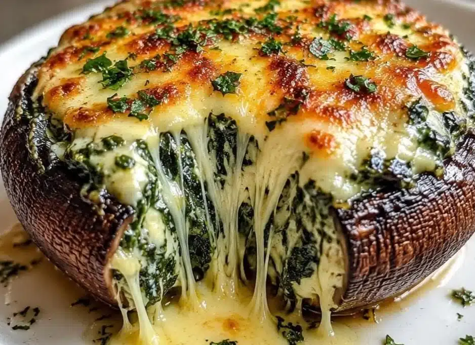 Spinach & Cheese Stuffed Portobello Mushrooms Recipe PDF | Easy Vegetarian Dinner | Cheesy Baked Mushroom Recipe | Meatless Meal