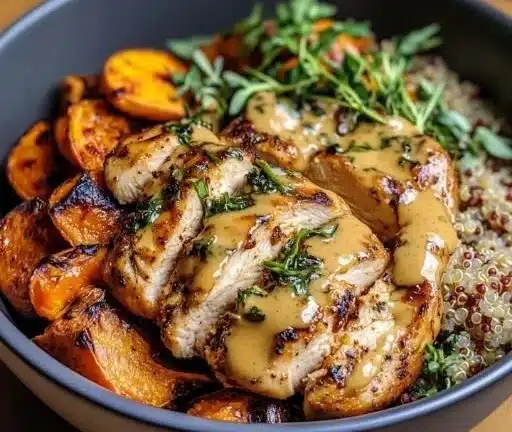 Tasty Maple Dijon Chicken & Sweet Potato Bowls