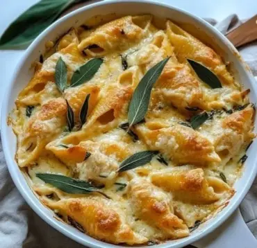 Pumpkin & Gouda stuffed shells with brown butter and sage Alfredo sauce.