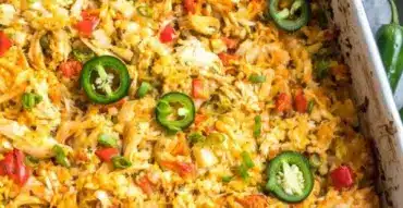 Whole30 Jalapeño Buffalo Chicken Casserole in a baking dish